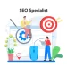 seo specialist concept idea search engine optimization website as marketing strategy web page promotion internet development audit vector illustration cartoon style 613284 1438