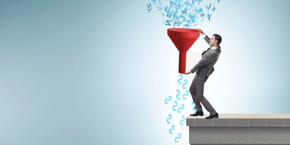 Illustration of a marketing funnel outlining lead generation and conversion stages