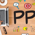 Icon illustrating pay-per-click advertising services.