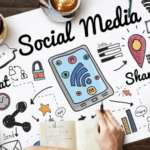 Illustrative graphic showcasing social media agency services with integrated social media icons