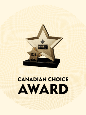 Nominee badge for Best Web Design Company in Toronto 2025, awarded by Canadian Choice Awards to Clickworthy